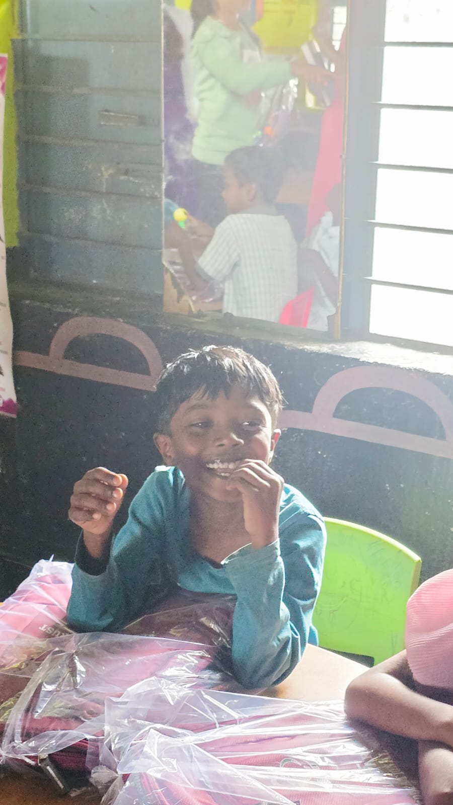 Child opening a new school bag