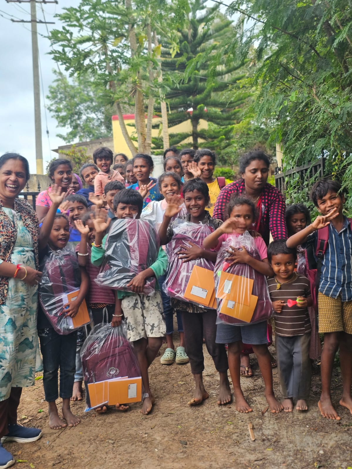 Group of children with school supplies